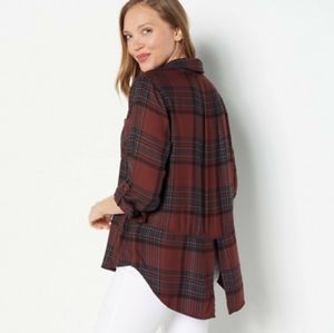 SIDE STITCH BUTTON SHIRT CINNAMON RED PLAID Size XS NWOT